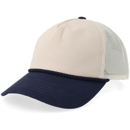 Equip - Beige adjustable Keps - Beige/Navy Canvas A-frame Golfer Trucker @ Hatstore