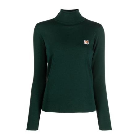 Maison Kitsuné, FOX Head Patch Fitted Turtleneck Deep Green Groen, Dames, Maat:XS
