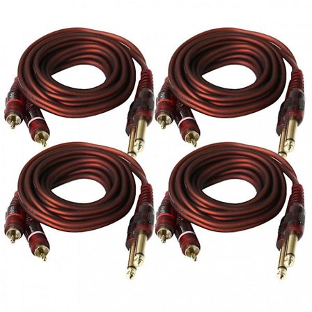 4x 6,35 mm till 2 RCA-kabel, RCA-kabel guldpläterad, 6,35 mm hane till 2 RCA hane, RCA stereo ljudadapterkabel - 1,5 m
