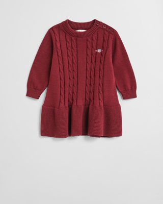 GANT - Kabelstrikket bomullskjole til babyjenter til dame plumped red