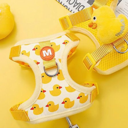 Pet Vest Vest With Leash Cartoon Yellow Duck Walk-in Adjustable Buckle Small Dog Puppy Cat Harness Pet Supplies