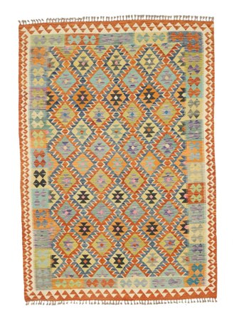 203X291 Tapis Kilim Afghan Old Style D'orient Marron/Vert (Laine, Afghanistan) Carpetvista
