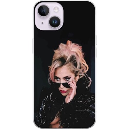 Kompatibelt Mobildeksel til Apple iPhone 14 Lady Gaga portrett med solbriller og dramatisk sminke i mørk glamorøs stil