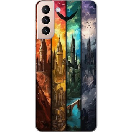Kompatibel Mobilcover til Samsung Samsung Galaxy S21 Fire magiske slotte i forskellige elementfarver, episk fantasykunst med ild vand luft og mørke i
