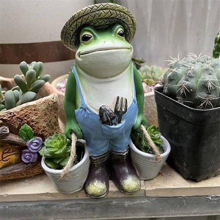 Frø statue til haveudsmykning - Antik holder blomsterpotter til gårdhaveudsmykning - Dyr samleobjekt og installerbar håndværksharpiks_TF_TF