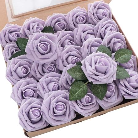 25 stk kunstige blomster ekte utseende skum falske roser med stilker