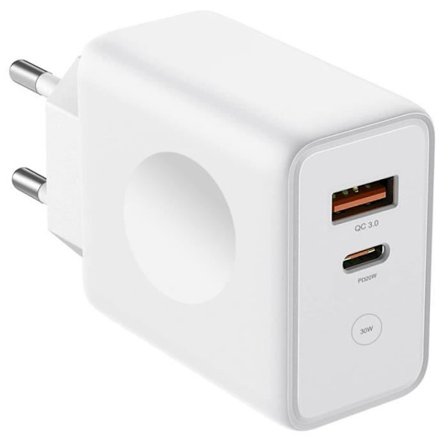 Laddare - E.F.KONTAKT - 30W - 2 portar - PD USB-C 20W - QC 3.0 USB-A - Vit