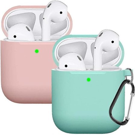 Kompatibelt AirPods Skal Silikonskyddsfodral för Apple AirPods Skal 2:a & 1:a Generationen (2-pack) (rosa-turkos)
