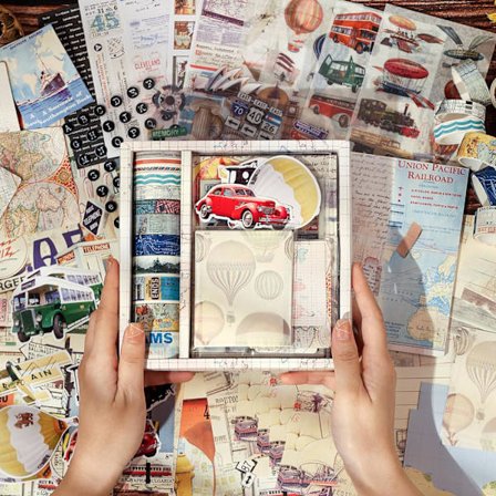 Reseskrapsats, Journaling-tillbehör, Junk Journal-kit med Washi-tejp, klistermärken, A6-anteckning