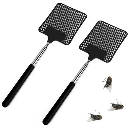 2-pakke Fluesmekkere, Uttrekkbare Fluesmekkere, Manuell Fluesmekke Skadedyrbekjempelse for Innendørs Utendørs Mygg Veps Insekt, Svart