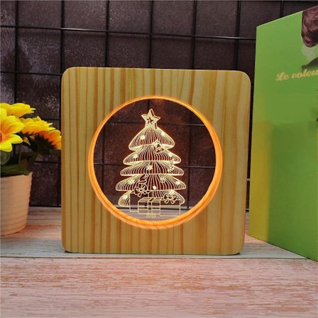 Christmas Tree Led Night Light Solid Wood Low Energy Used Button Switch Soft Warm Light Creative Friends Gift Bedroom Home Decoration.