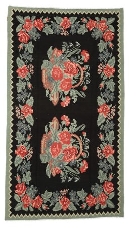 Handgewebt Rose Kelim Moldavia 171X303 Wollteppich Schwarz/Grün