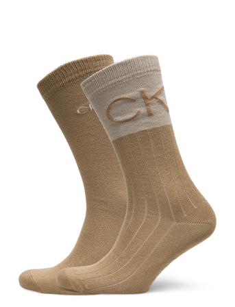 Ck Men Sock 2P Colorblock Rib Underwear Socks Regular Socks Beige Calvin Klein