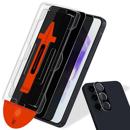2-PACK Samsung A55 Privacy Näytönsuoja & 1-PACK linssinsuoja - Karkaistu Lasi | [Automaattinen Asennus] - Kuplaton