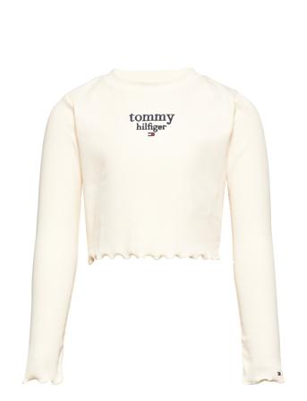Tommy Graphic Rib Knit Top L/S T-shirts Long-sleeved T-shirts Creme Tommy Hilfiger
