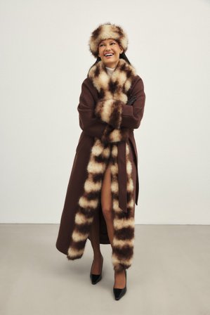 Handpicked x NA-KD Faux Fur Wool Blend Maxi Coat - Jakker & frakker i imiteret pels - Brun - EU 38