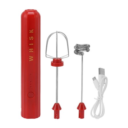 USB Elpisker i rustfrit stål til husholdningsbrug Håndholdt lille mixer Trådløs piskeskummer Rød