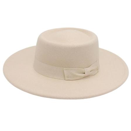 Elegant Cashmeres Filt Hat Med Sløyfe Vanntett Høy Kvalitet Hatter For Utendørs (Beige)