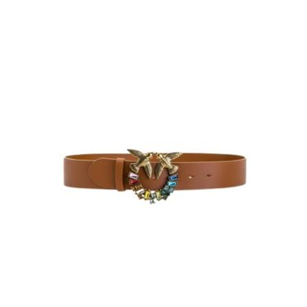 Pinko, Love Birds Jewel Leather Belt Bruin, unisex, Maat:S