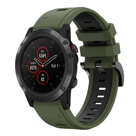 Garmin Fenix 5X etc. Solar etc. Klockarmband i silikon - Grön/Svart