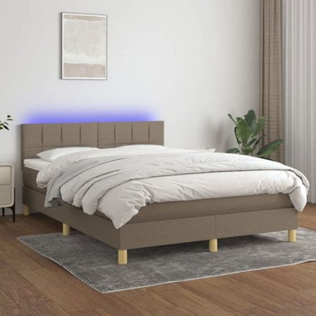 Maison Exclusive - Seng med lamelbund og LED-madras i taupe 140x190 cm Stof