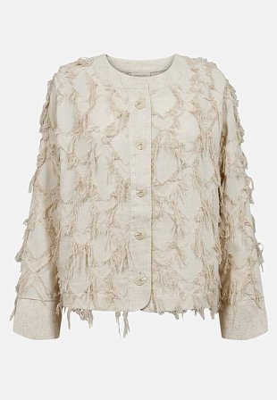 Freequent - Jacquardvävd jacka med fransdetaljer - beigemelange - för damer - XXL (46) - Cellbes