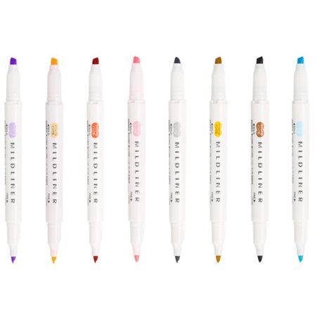 Dubbelsidig highlighter-set, breda och fina spetsar