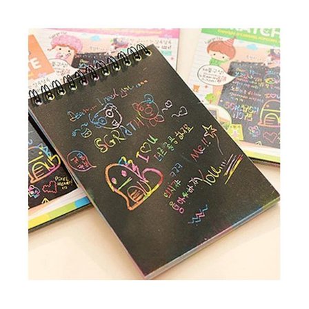 Notisblokk med skrapapir + trepinne for tegning - skrivemateriell for barn