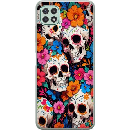Kompatibelt Mobildeksel til Samsung Galaxy A22 5G Sukkerskalle mønster med Fargerike Blomster i Mexicansk Stil