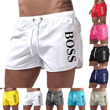 Boss Print Badbyxor Herr Sommar Strand Gym Träningsbyxor Navy Blå