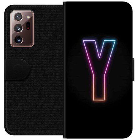 Kompatibelt Lommeboketui til Samsung Samsung Galaxy Note20 Ultra Minimalistisk neonbokstav Y i fargeskiftende lys mot svart bakgrunn