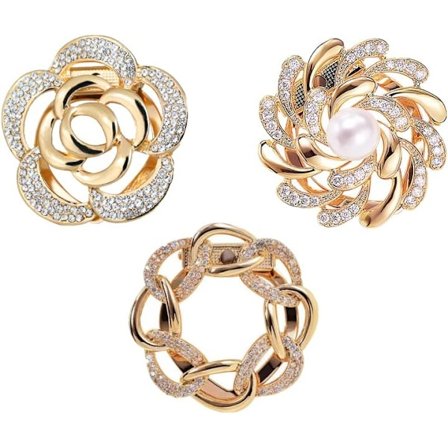 3 st Scarves Clip Broscher Allt-i-ett Elegant Pärla Blommig Strass Gyllene Kläder Hörn Knuten Knapp Brosch Scarves