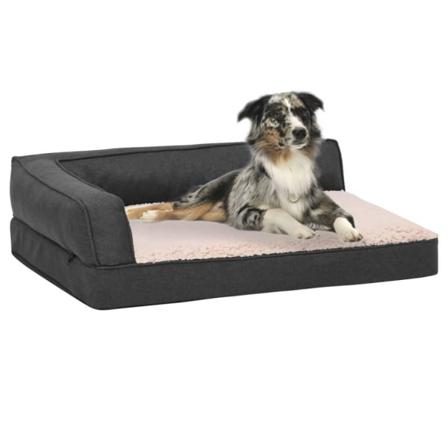 Ergonomisk Hundmadrass 75x53 Cm Linnelook Fleece Mörkgrå Grå