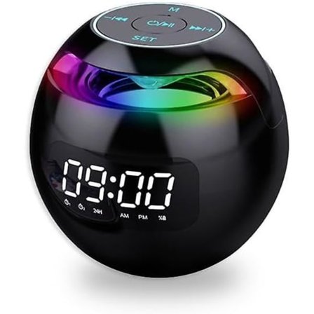 Bærbar Bluetooth LED-vekkerklokke med trådløs høyttaler og FM-radio, svart, én størrelse