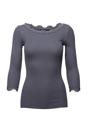 Silk T-Shirt Boat Neck Regular W/Vi Langærmet T-shirt Blå Rosemunde