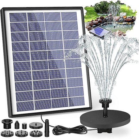 AISITIN 6,5W Solar Fontænepumpe med 1500mAh Solar Pumpe Flydende Fontæne 6 Dyser til Fuglebad Tank Dam eller en ration