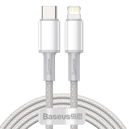 USB-C til Lightning Baseus Flettet kabel med høy tetthet, 20 W, PD, 2 m (hvit)