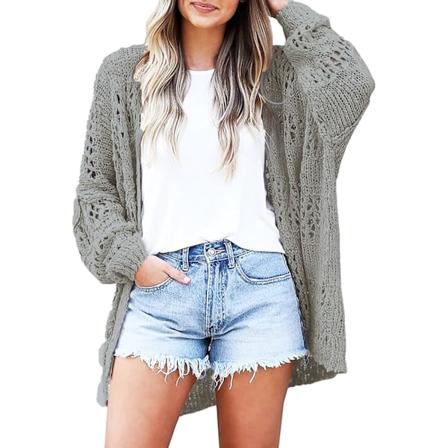 Dame Cardigan Sweater Kimono Boho Solid Farve Oversized Sommer Åben Front Cardigan Sweater Yderbeklædning, Grå, S