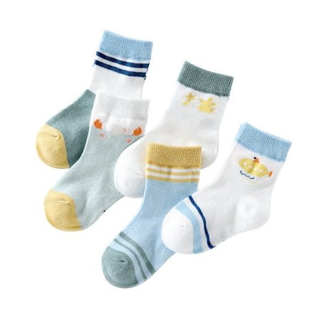 5 Par Barnestrømper Myke Pustende Mesh Bomullsstrømper Mellomhøye Strømper Sommer Sport Barnestrømper for Gutter Jenter Baby L (5 til 8 År)