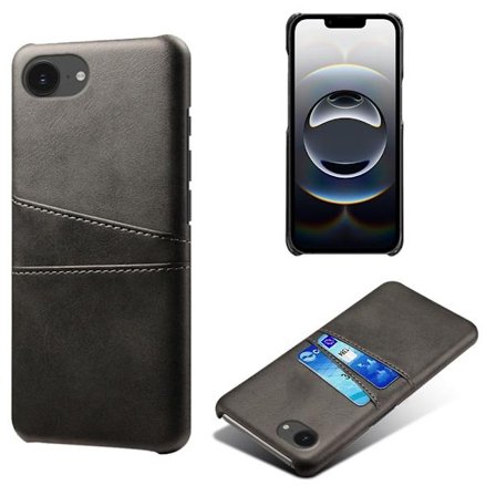 iPhone 16e Kotelo Dual korttipaikat Vegaaninahka + Kova PC puhelin kansi - Musta