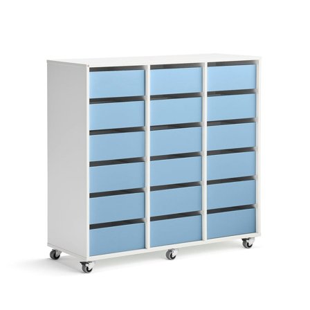 Schüleraufbewahrung CASPER, 18 Schubladen, weiß, himmelblau