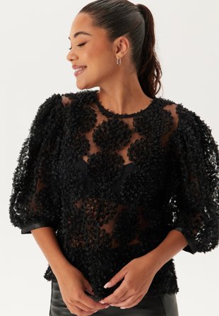 Bubbleroom - 3D Flower Puff Sleeve Blouse - Kläder