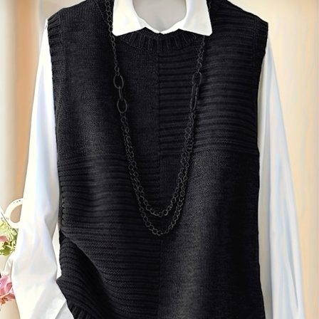 Dame Vintage High-End Rundhalset Vest, en Ærmeløs Sweater Egnet til Lagdeling i Efterår og Vinter, med en Moderigtig Fornemmelse