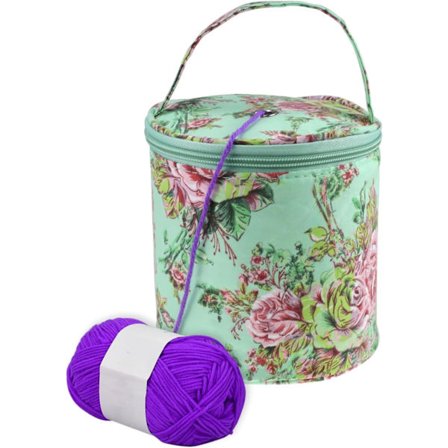 Garn Oppbevaringspose, Bærbar Strikkpose, Liten Størrelse Glidelås Oppbevaringsposer, Strikkprosjekt Garn Oppbevaringsposer, Grønn Trykt med Håndtak