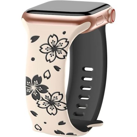 Armbånd til Apple Watch Series Ultra 1/2/3, 11, 10, 9 8 SE 7 6 5 4 3 2 1 42mm-44mm-45mm-46mm-49mm Silikone Blomstermønster Hvid Sort