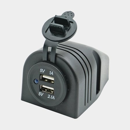 USB-stopcontact 1852-Marine, opbouw, zwart, 1 + 2.1 A, USB-A + USB-A, met deksel
