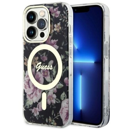 Guess GUHMP14LHCFWSK iPhone 14 Pro 6,1" svart/svart hårddisk Flower MagSafe