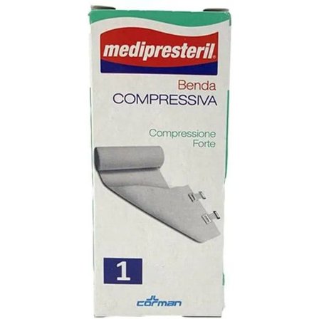 Medipresteril Benda Compressione Forte 4,5mx12cm Tesi Con Clip Di