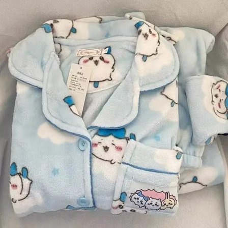 Sarjakuva Hachiware Pyjama Tytöt Talvi Plus Velvet Paksuuntunut Lämmin Usagi Söpö Pyjama Setti Hello Kitty Kotivaatteet 2kpl