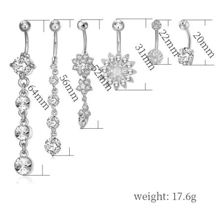 Navelpiercing 6 St/ Set Guld